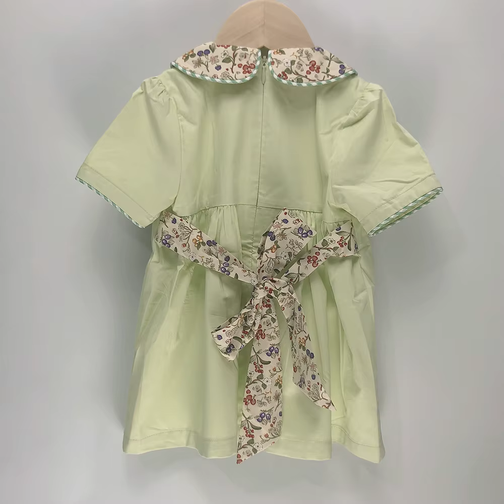 Vêtements de Boutique pour Enfant, Barboteuse à Manches Courtes en Coton Vert, Imprimé Floral, Col à