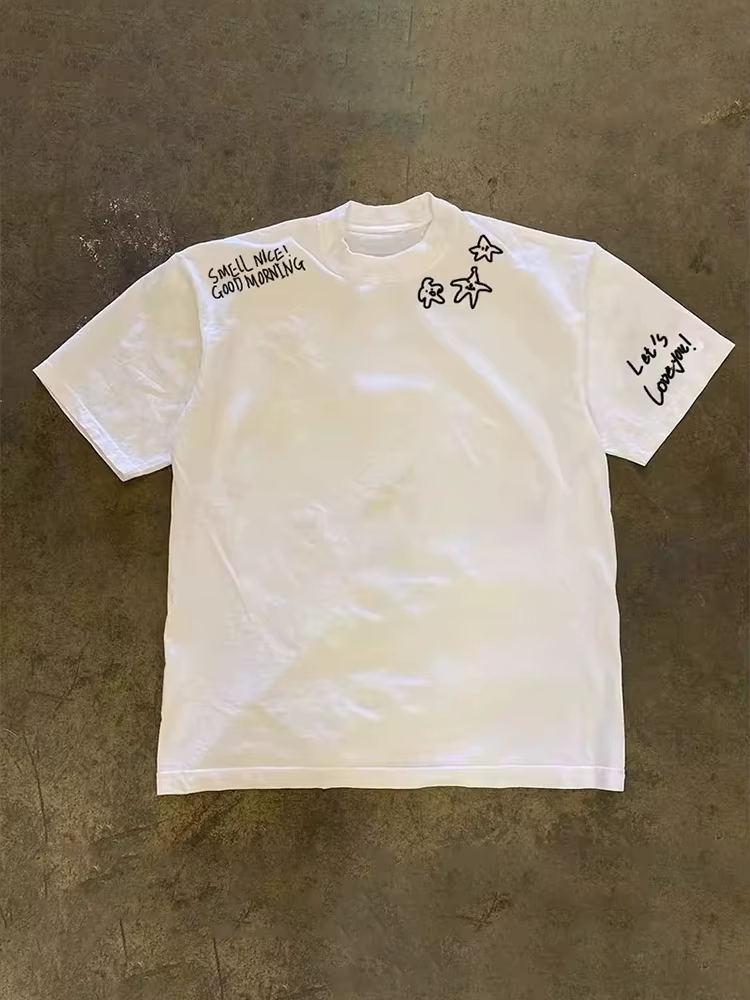 T-shirt unisexe « Good Morning » avec motif étoile mignon, style streetwear, pour homme et femme, id