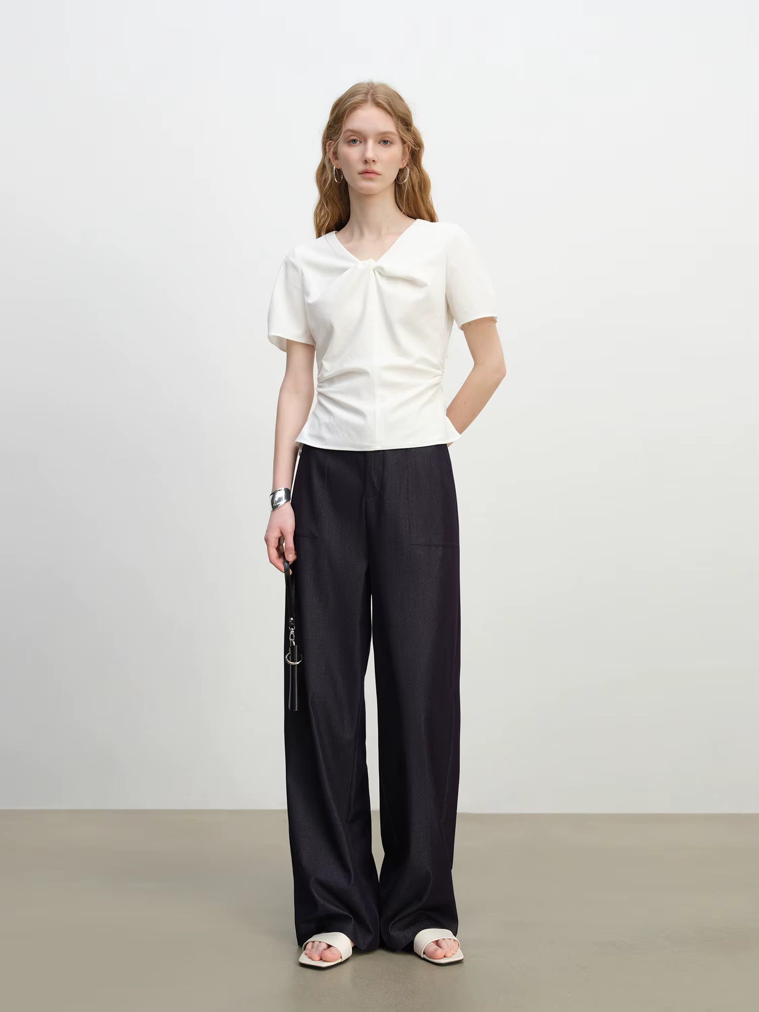 ZIQIAO 2025 Pantalon texturé à jambes larges pour femme d'été - Drape fluide et longueur au sol Silh