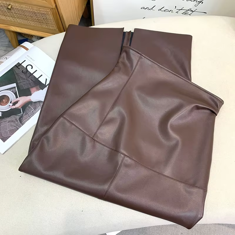 Jupes vintage en faux cuir PU pour femmes, jupes mi-longues sexy avec ourlet fendu, jupe sirène pour