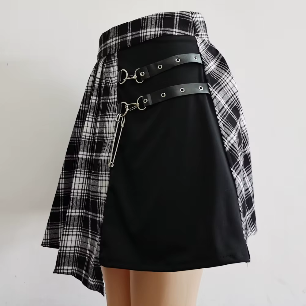Gothique doux femmes jupe plissée mode Plaid Mini taille haute Chic jupe Kawaii été décontracté dame