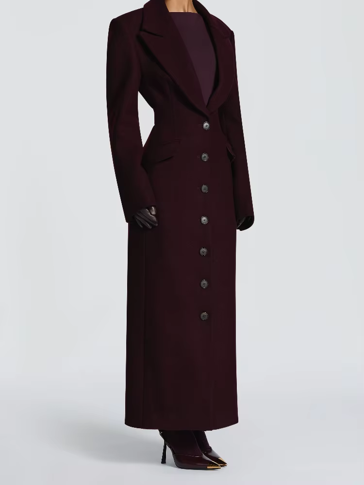 Manteau Long pour femmes, Slim, col en V, simple boutonnage, pardessus avec épaulettes, vestes Maxi 