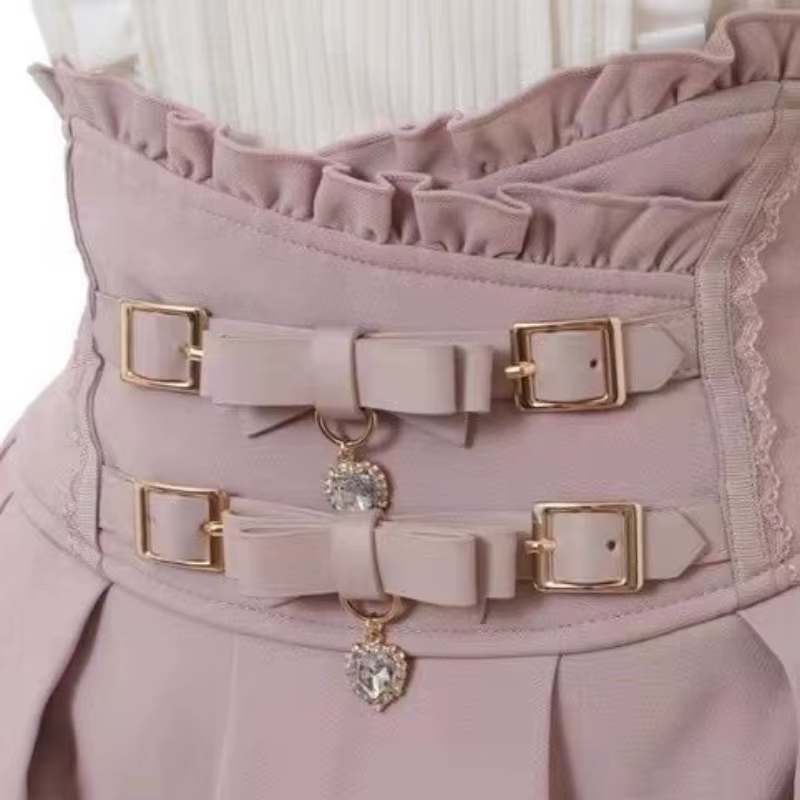 Sweet Lolita Jirai Kei – Jupe courte taille haute pour femmes, jupe courte avec boucle à Double nœud