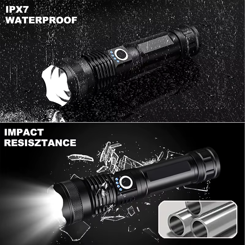 Lampe de poche tactique LED Rechargeable haute puissance, en alliage d'aluminium, Zoom télescopique,