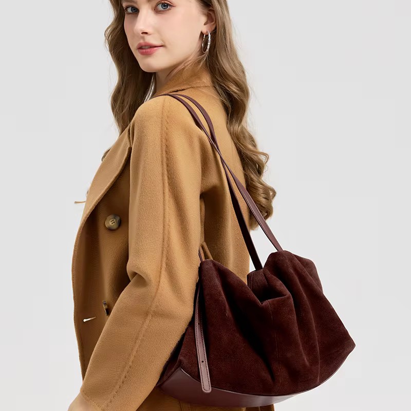 Sacs à main en cuir véritable Nuede naturel pour femmes, sac fourre-tout de grande capacité, sac de