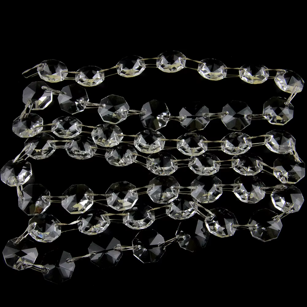 Chaînes de perles octogonales en verre de cristal de 14mm, toutes les couleurs, guirlandes suspendue