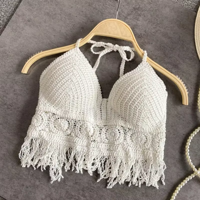 Sexy Boho plage vacances Camisole licou femmes Crochet tricot maillot de bain soutien-gorge dos nu g
