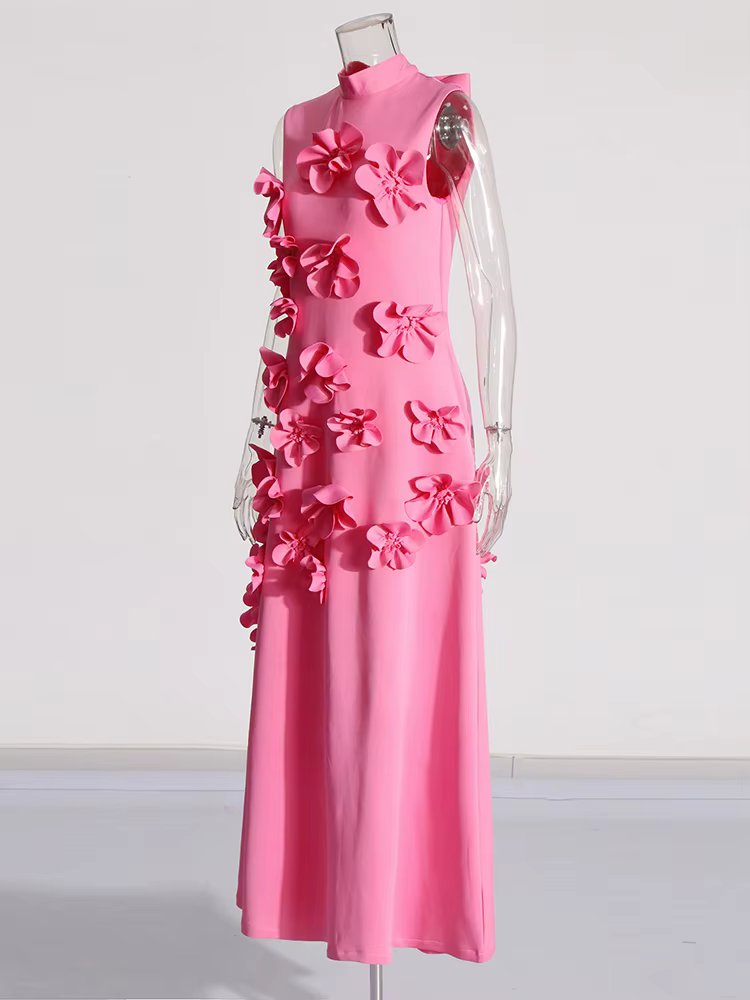 TWOTWINSTYLE – robe longue élégante avec des Appliques épissées pour femmes, col montant, sans manch