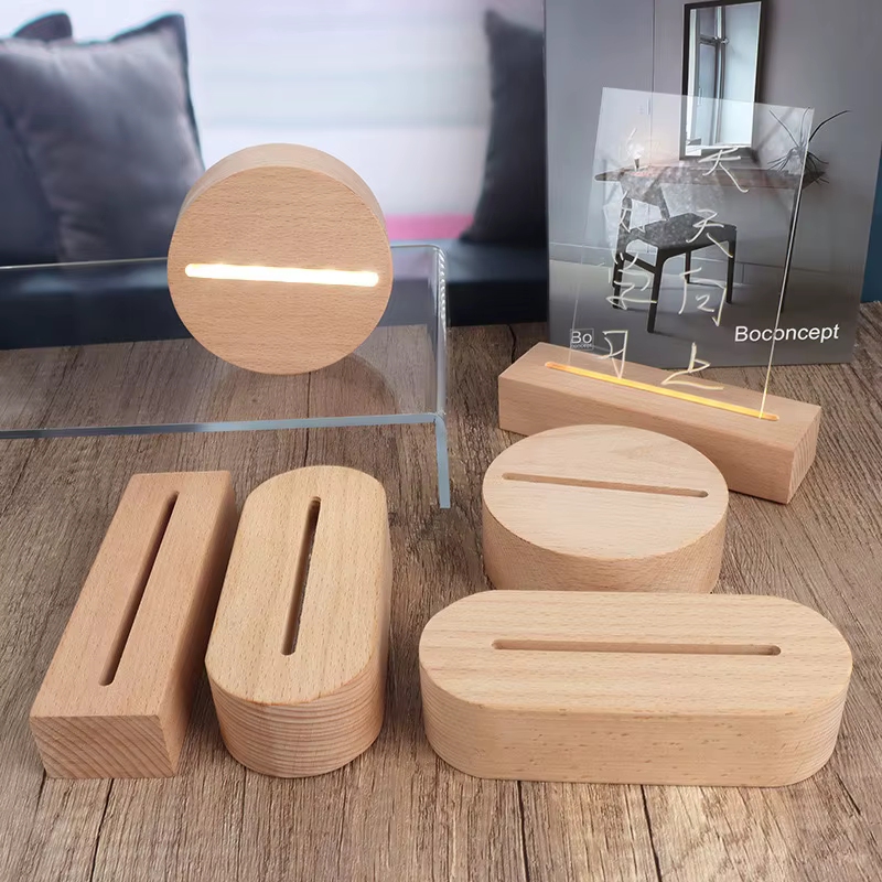 Présentoir de veilleuses 3D en bois à base de Led acrylique de 5mm, avec lumières Led, alimenté par