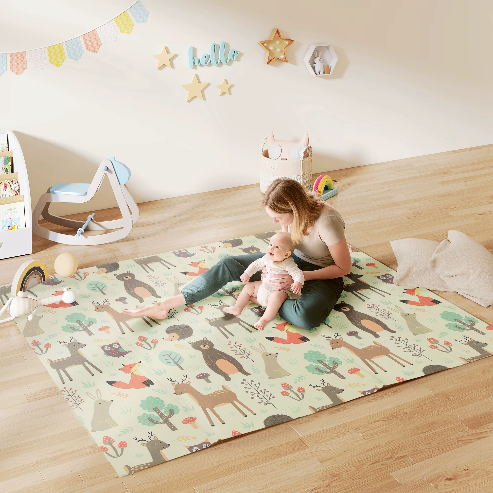 Tapis pour bébé Aiyaplay réversible et pliable, rembourré, 196X176X1.5 cm, double face, imperméable,