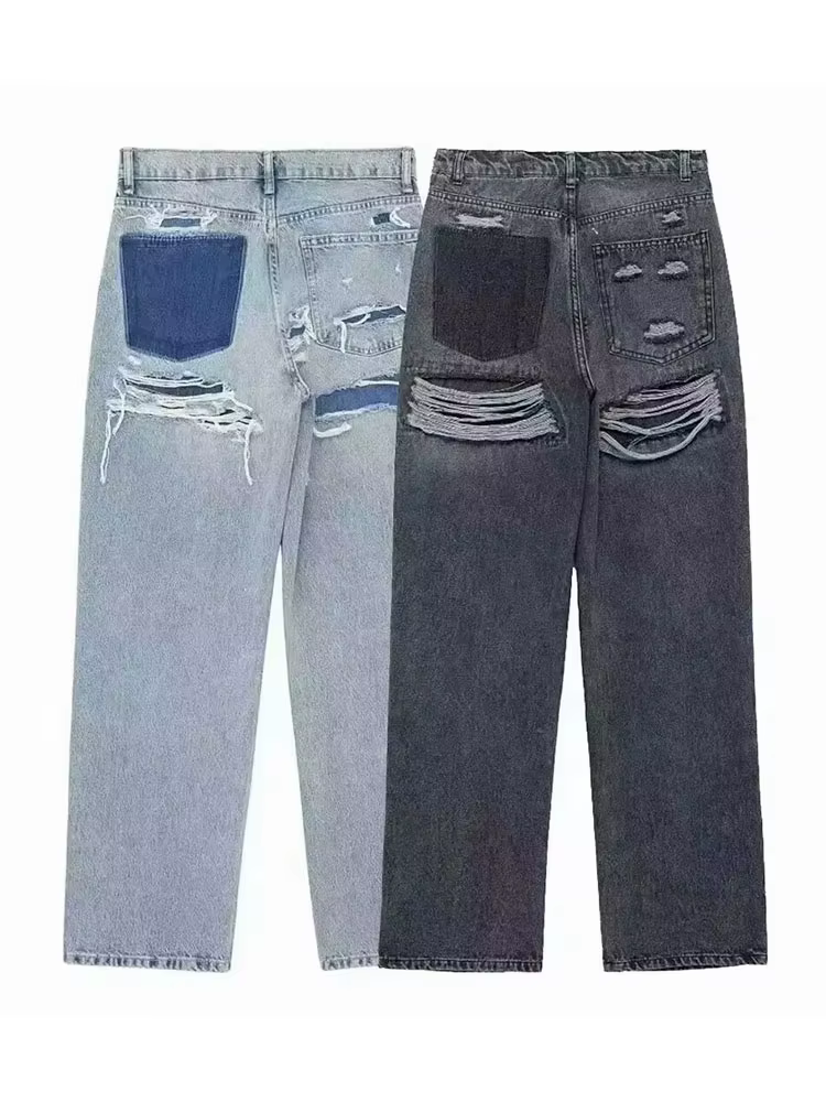 HH jean pour femmes mode Vintage trous décoré Denim pantalon Patchwork taille haute pantalon Y2K 202