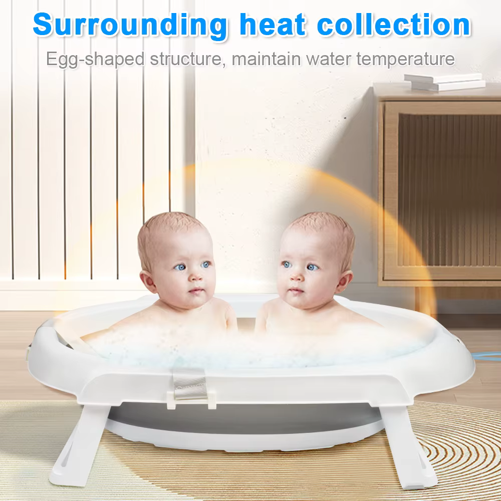 Baignoire Bébé Pliable Sur Pied – Grande Baignoire Avec Support / Coussin / Kit De Drainage – Bassin