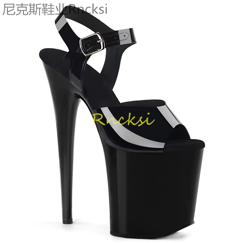 Sandales à talons hauts noirs pour femmes, à un bouton, à la mode, sexy, nouveau style d'été, 23cm