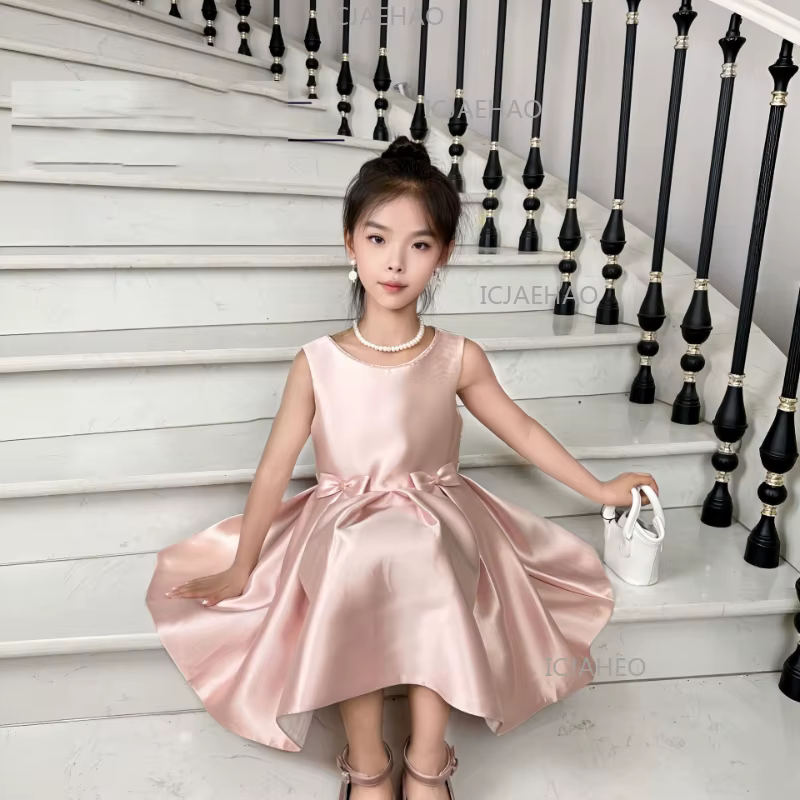 Robe de Soirée Formelle pour Filles 2026, Nouvelle Robe de Princesse en Satin Rose, Tenue Élégante p