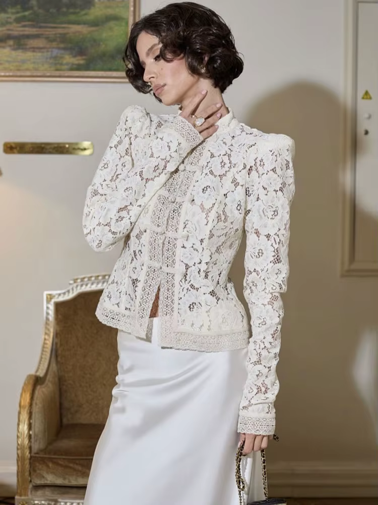 Tossy été dentelle imprimé dessus de chemise femme évider mode trajet Vintage transparent Blouse fem
