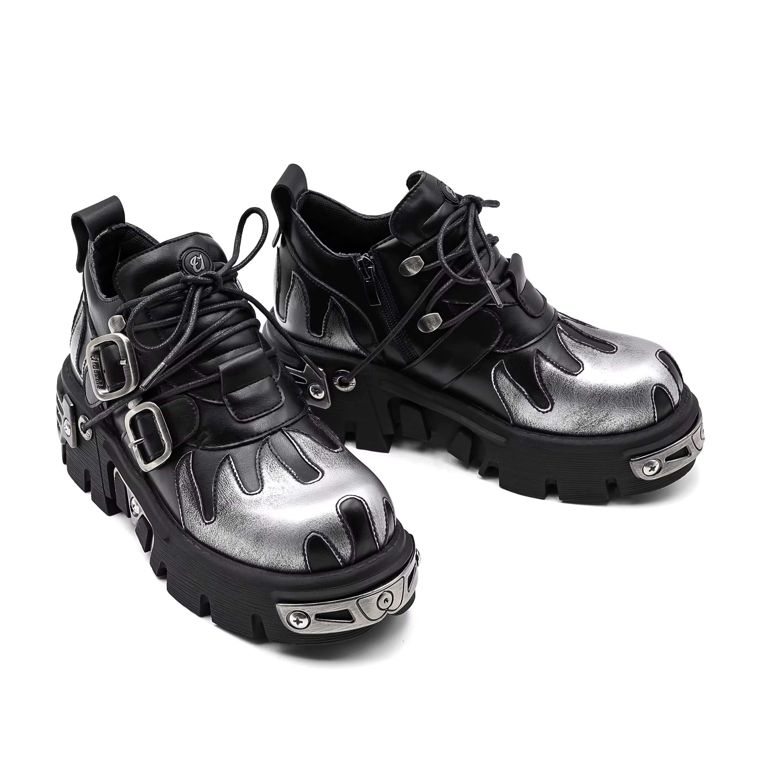 Chaussures de Couple Rock Vintage pour hommes et femmes, bottes rétro en cuir Punk foncé, Design de