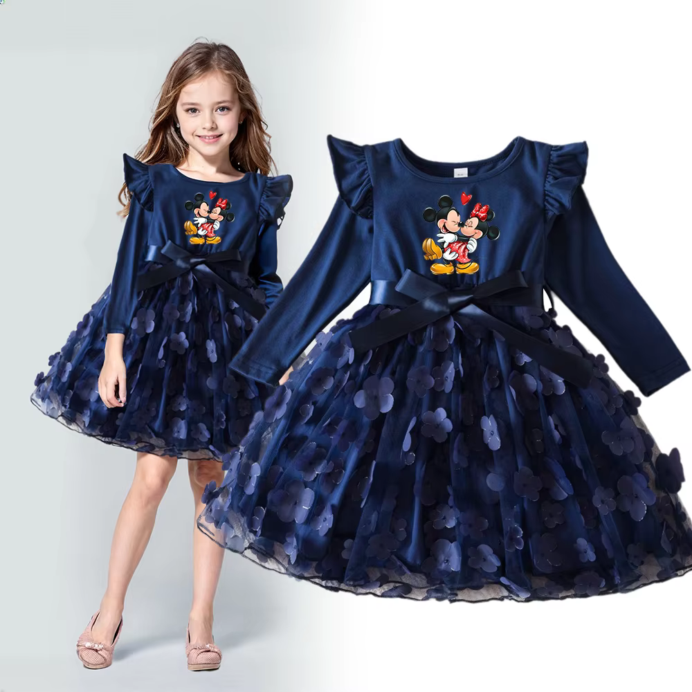 Mickey Minnie automne fille robe 3D papillon robes décontractées enfants anniversaire princesse robe