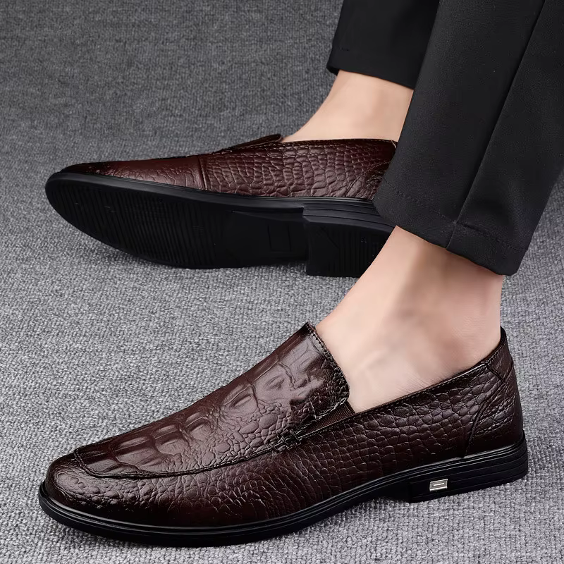 Chaussures décontractées en cuir véritable pour hommes, mocassins d'affaires formels, motif crocodil