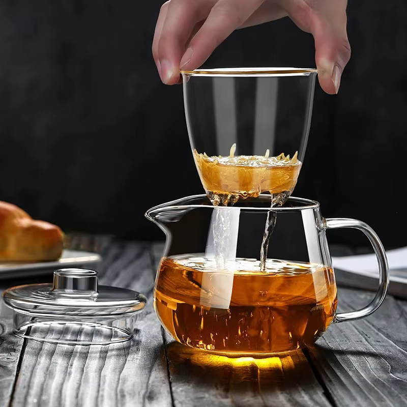 Théière en verre YWDL en forme de pingouin, ensemble de théière transparente pour cérémonie du thé c