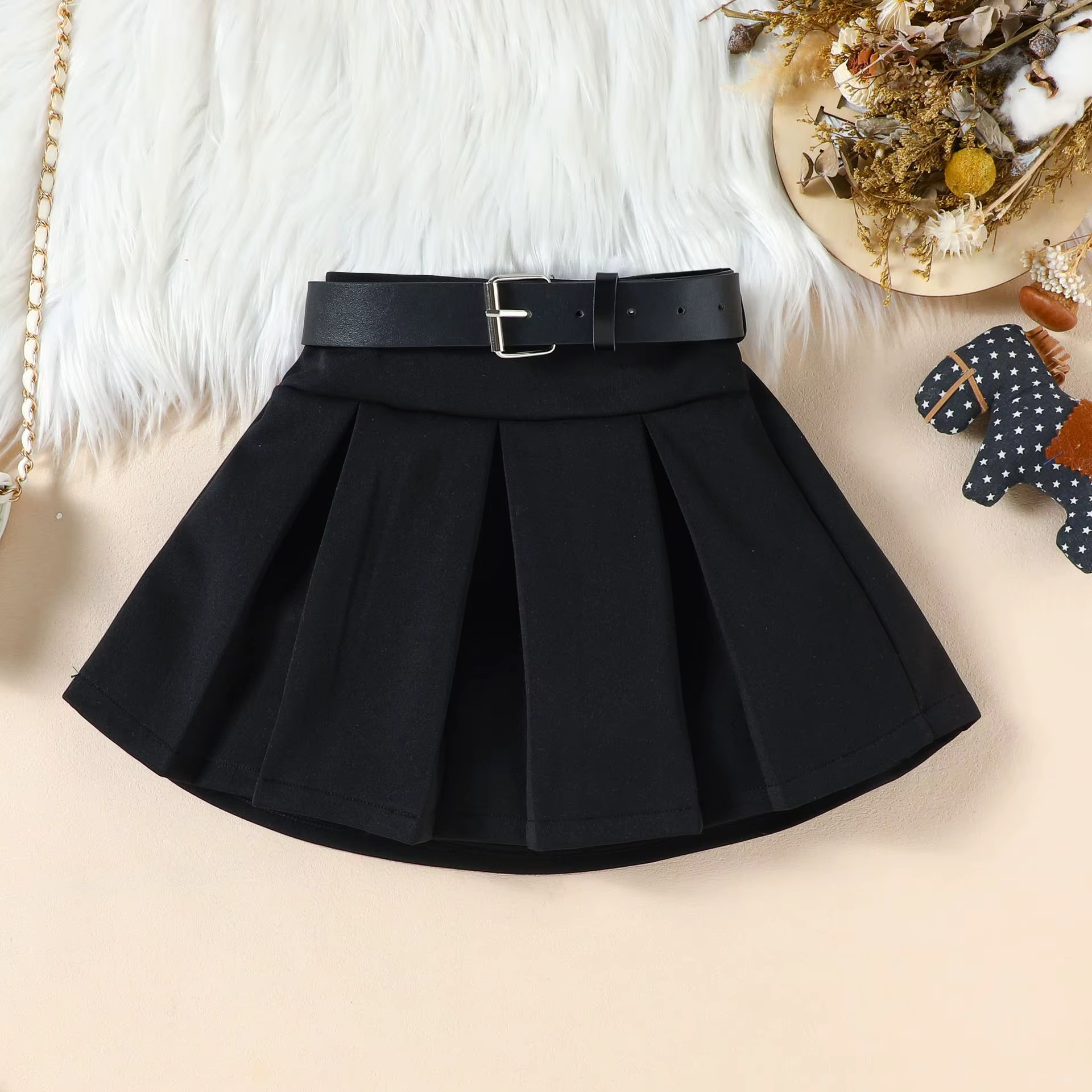 Tenues d'automne et d'hiver pour filles, ensemble 3 pièces, robe + ceinture + chapeau, nouveaux vête