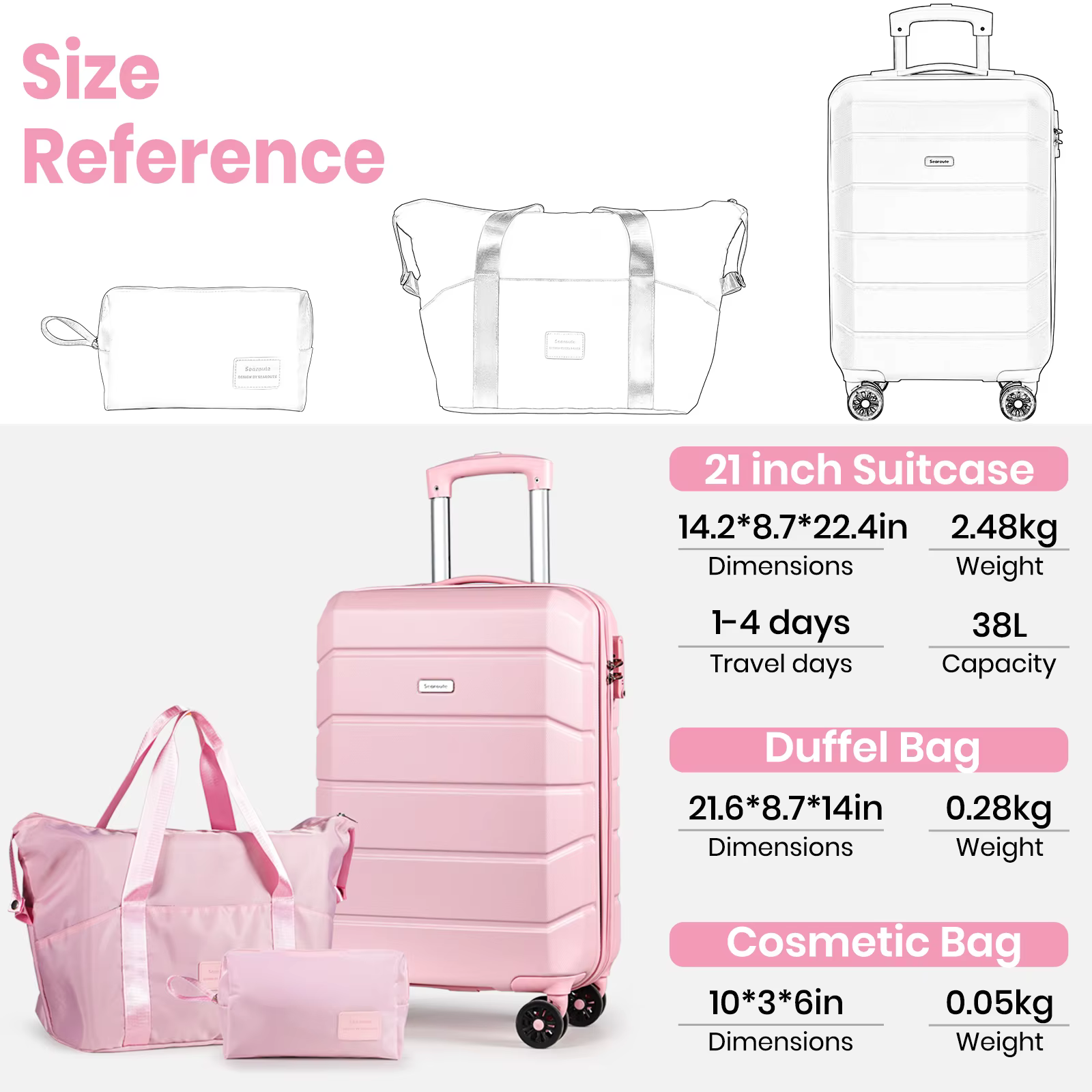 Valise à roulettes rigide pour bagages à main, bagage de cabine léger avec serrure TSA et 4 roues pi