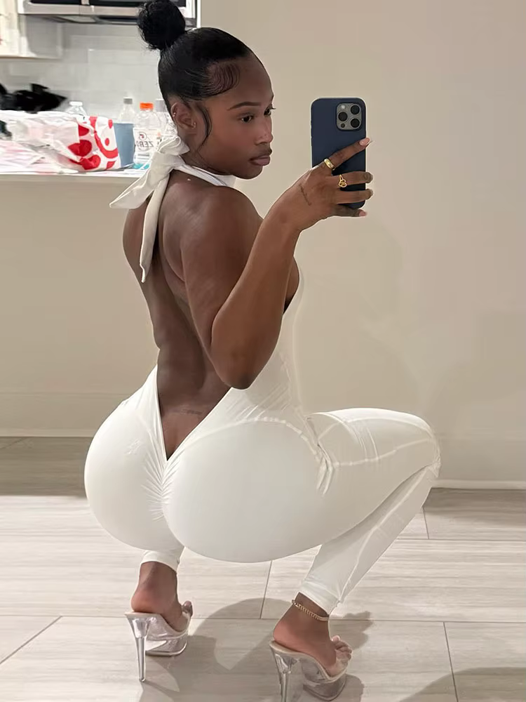 Sisterlinda Y2K Sexy pêche fesses combinaison femmes dos nu licou sans manches Fitness maigre Stretc