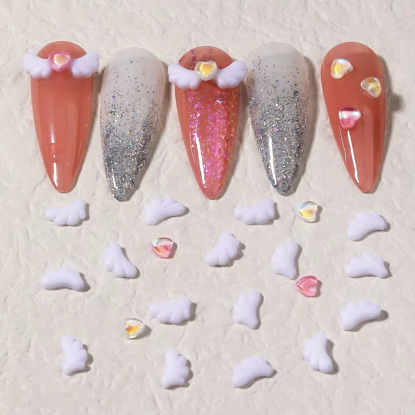 30 pièces blanc 3D acrylique ailes d'ange Nail Art breloques Kawaii accessoires pièces Manciure ongl