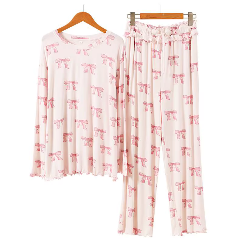 Pyjama confortable de style japonais en modal doux, ensemble de vêtements de nuit à manches longues/