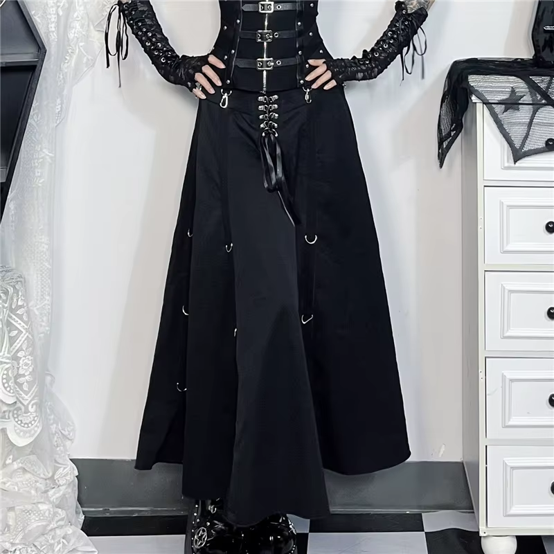 Goth Streetwear jupe gothique femmes Harajuku Emo Alternative Grunge taille haute pansement a-ligne 