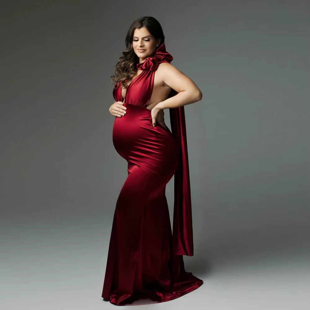 Robe de maternité en Satin extensible Convertible, tenue de soirée multi-voies pour les fêtes prénat