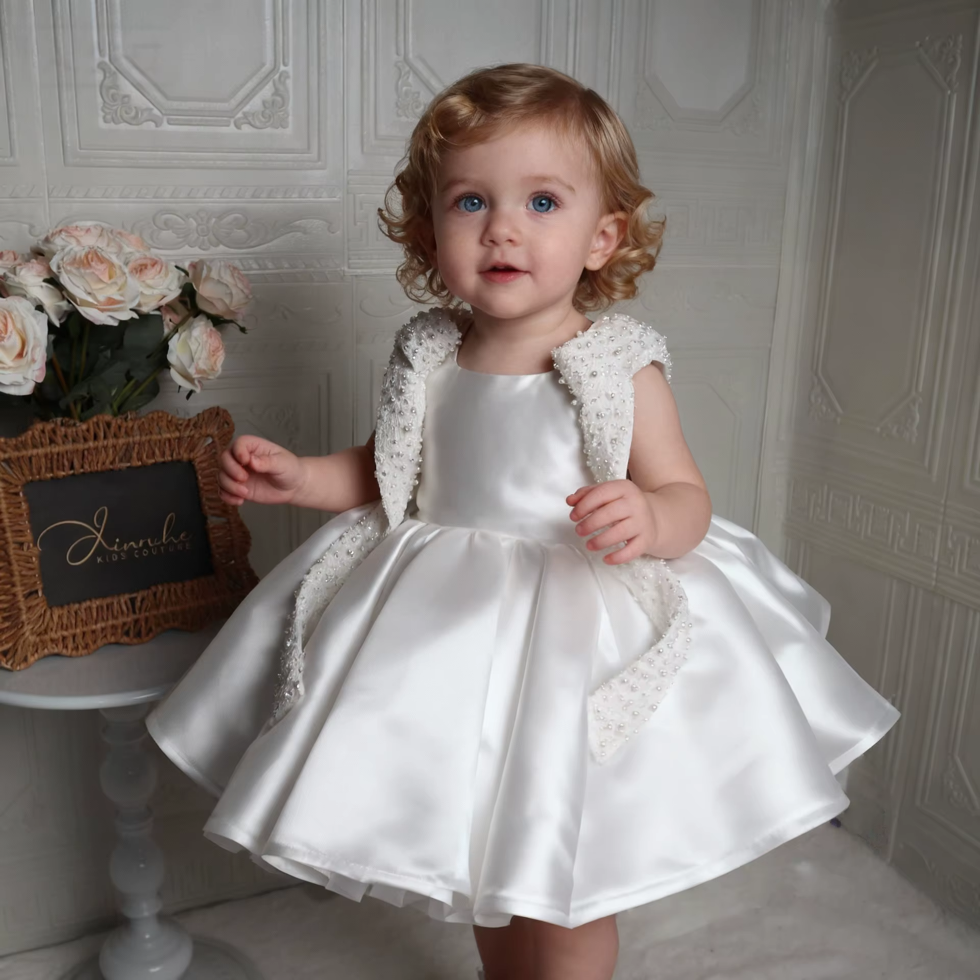 KLFLGD – robe de fête de premier anniversaire en Satin pour bébé fille, tenue élégante de concours d