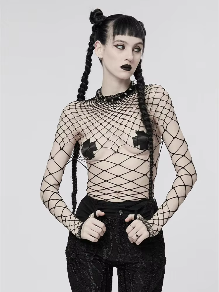 Body ajouré Sexy Techwear mode Y2k Patchwork hauts femmes résille dos nu mince body Sexy body Linger