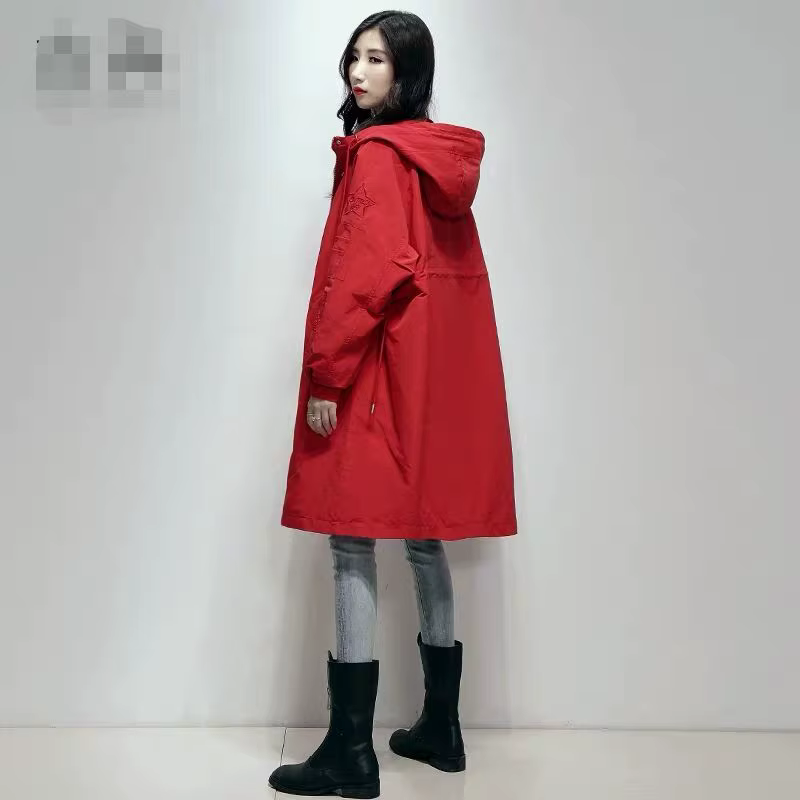 Coupe-vent brodé Long pour femmes, manteau Chic, ample, taille collectée, mode Hong Kong, nouvelle c
