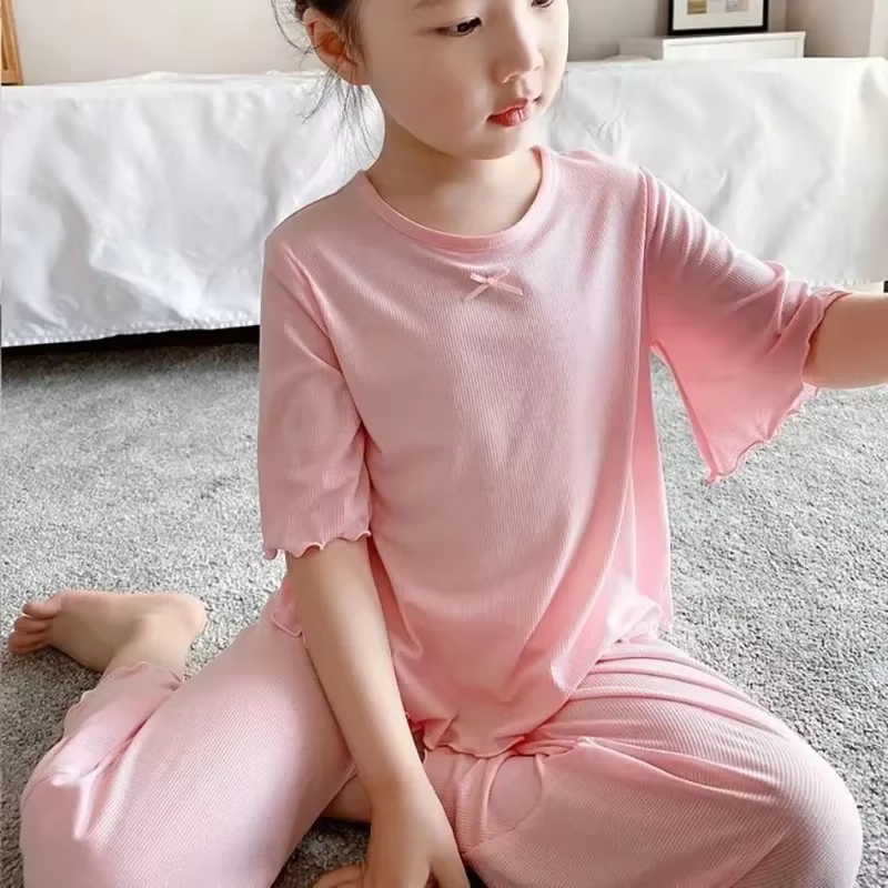 Ensembles d'été pour filles, ensemble fin à manches courtes pour enfants, vêtements de maison pour f