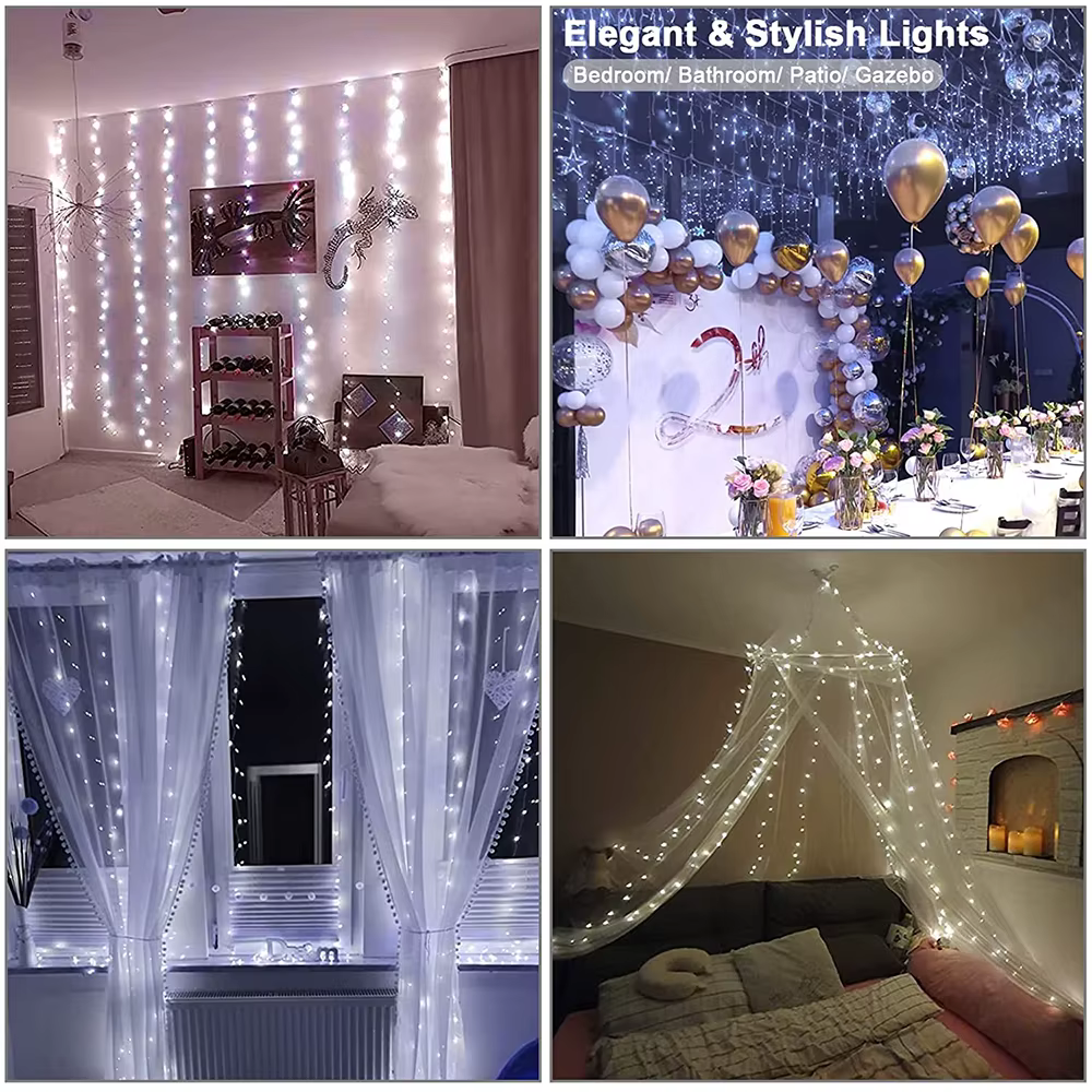 Guirxiété lumineuse dégradée de rideau de LED, 8 modes, nouvel an, fête de Noël, décoration de maria
