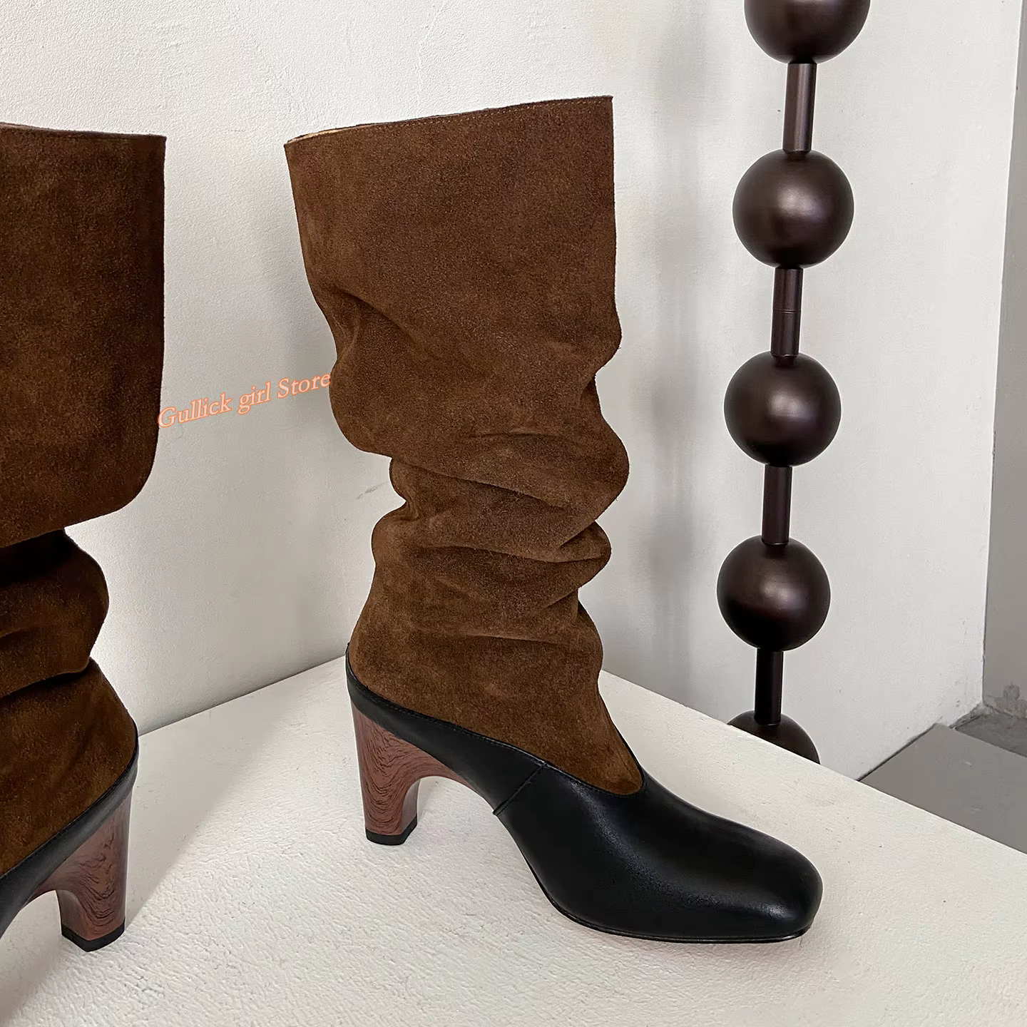 Patchwork genou bottes hautes daim cuir sans lacet Slouchy mode 2025 hiver automne piste femmes robe