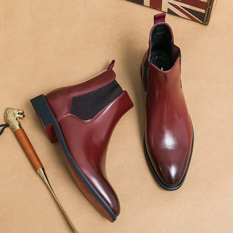 Chelsea bottes pour hommes semelle rouge cheville affaires bout rond Slip-On hommes bottes livraison
