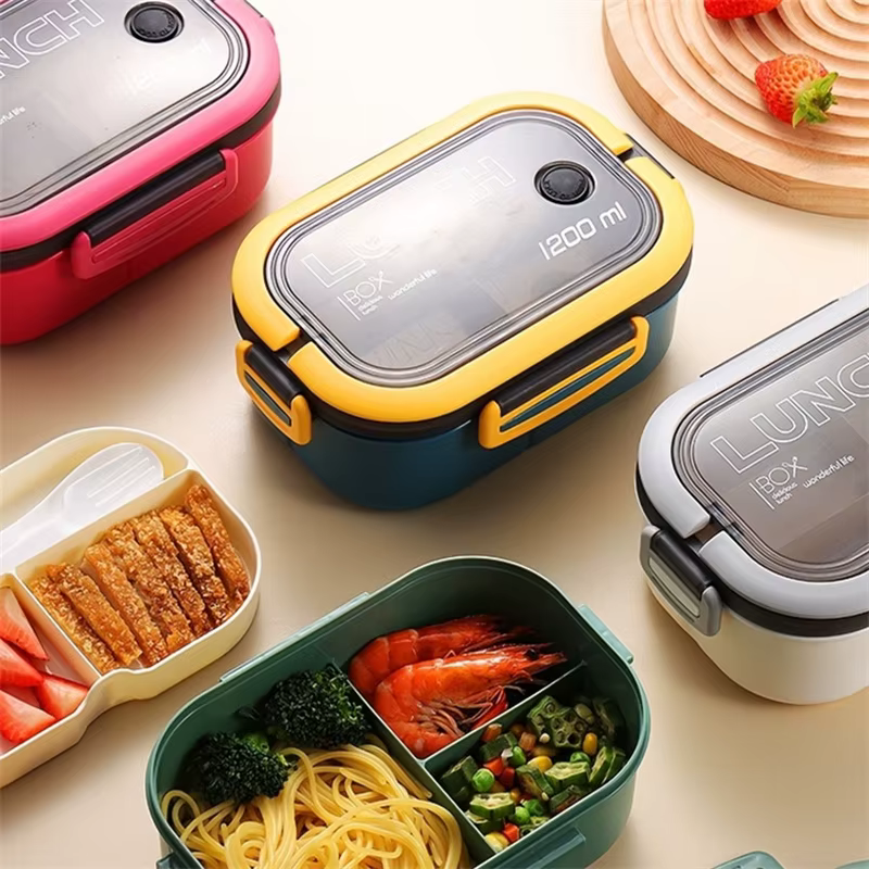 Boîte à lunch à bento portable étanche pour enfants, 2 couches, cuillère et fourchette, grande capac