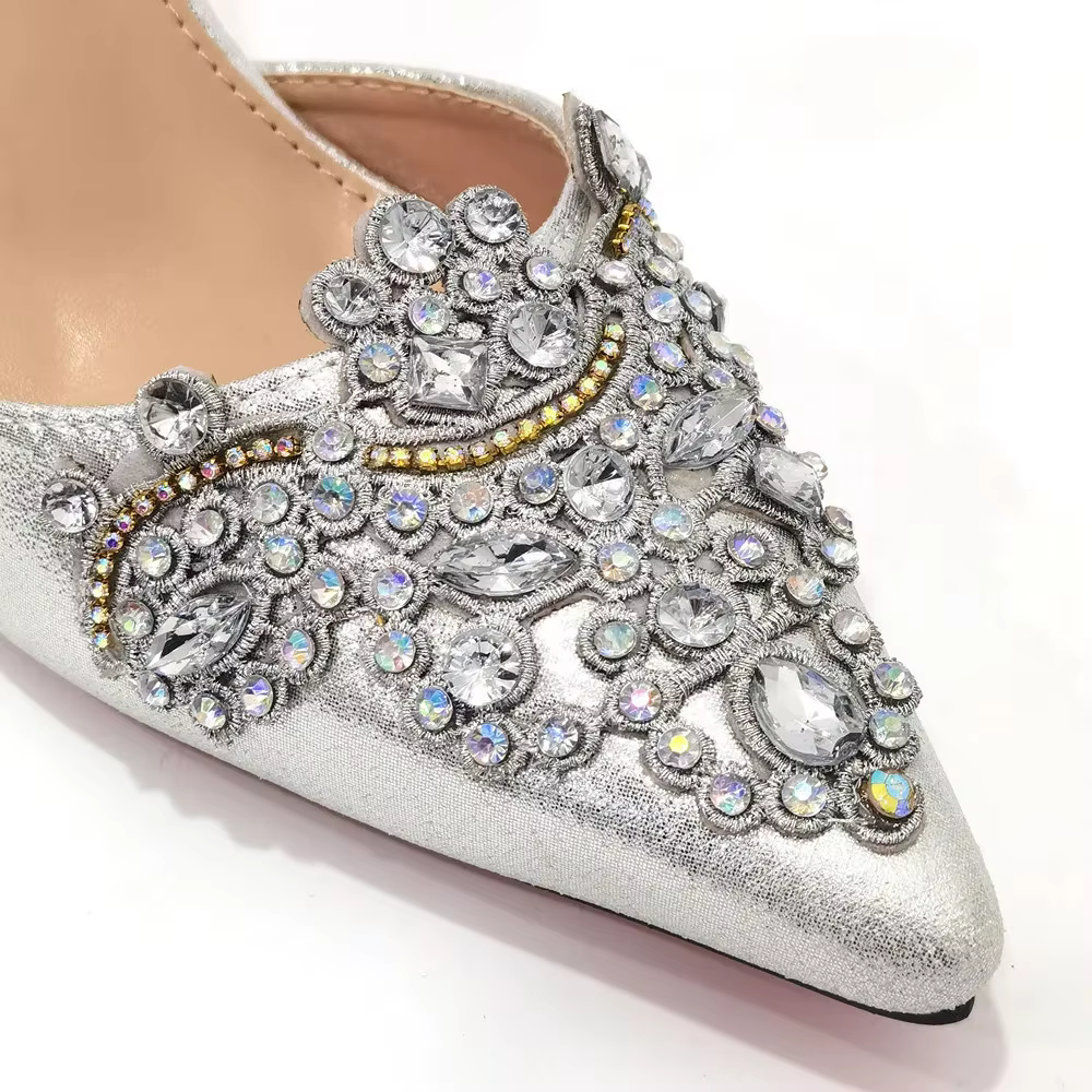 Ensemble de sac et chaussures assortis pour femmes, chaussures pointues, Parker, design évidé, or, m