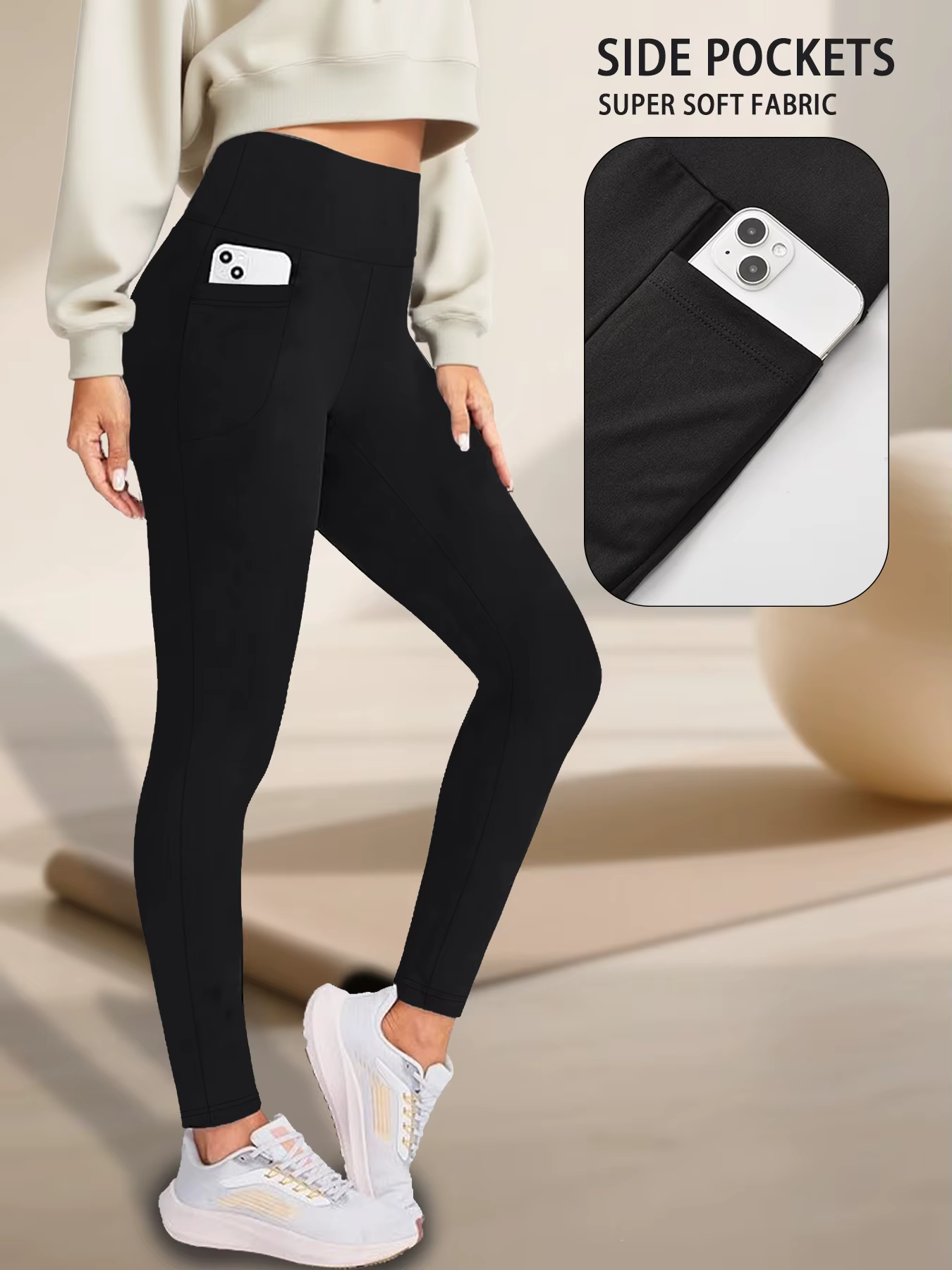 Leggings super doux avec poches pour femmes, pantalons de yoga d'entraînement taille haute pour le c