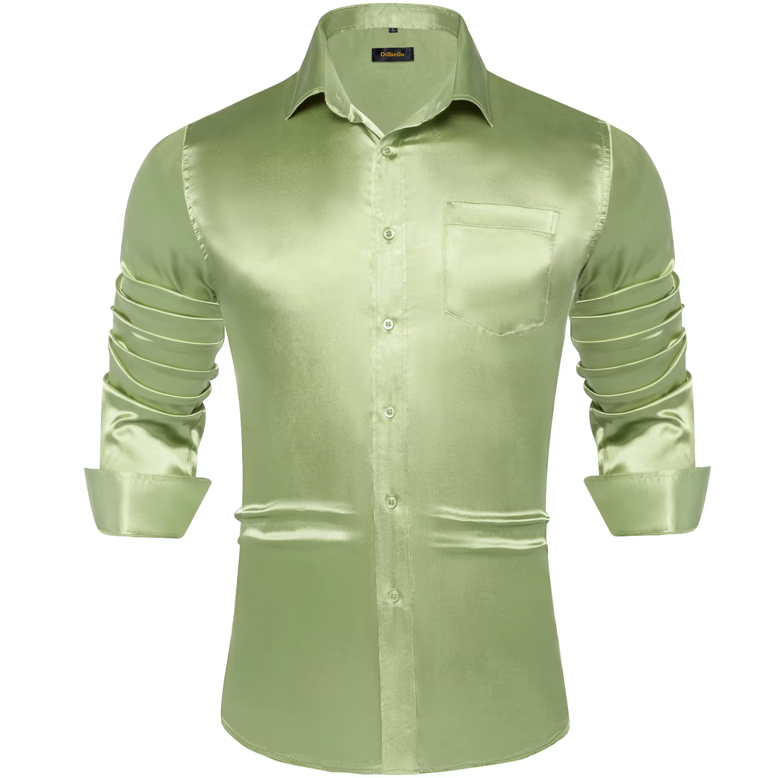 Chemises en satin uni pour hommes – Vert sauge, noir, jaune, rouge – Chemises habillées à manches lo