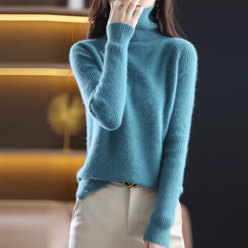 Pull tricoté à col haut et cachemire de vison pour femme, haut doux, mode coréenne, nouvelle collect