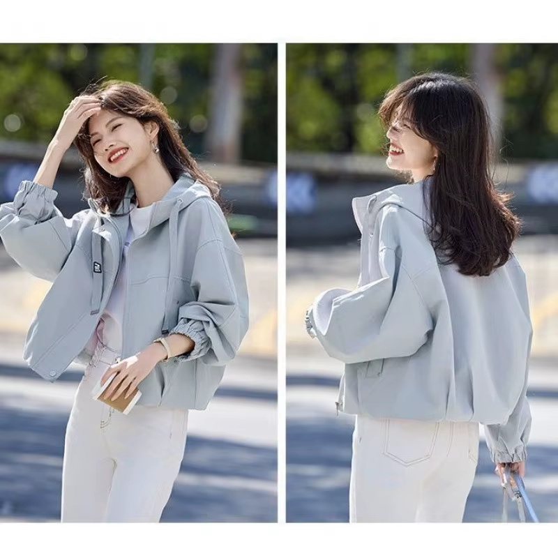Nouvelle Veste Courte à Capuche Ample pour Femme, Style Rétro, Couleur Unie, Manches Longues, Idéale