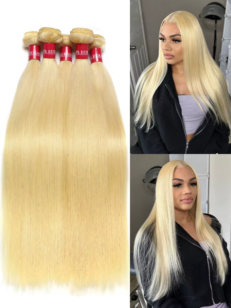 Tissage en lot brésilien Remy naturel lisse blond miel 613, extensions de cheveux, 8 - 40 pouces, ac