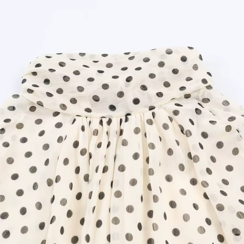 Femmes à pois imprimé Blouse décontracté col haut à manches longues dame haut Simple femmes Blouse f