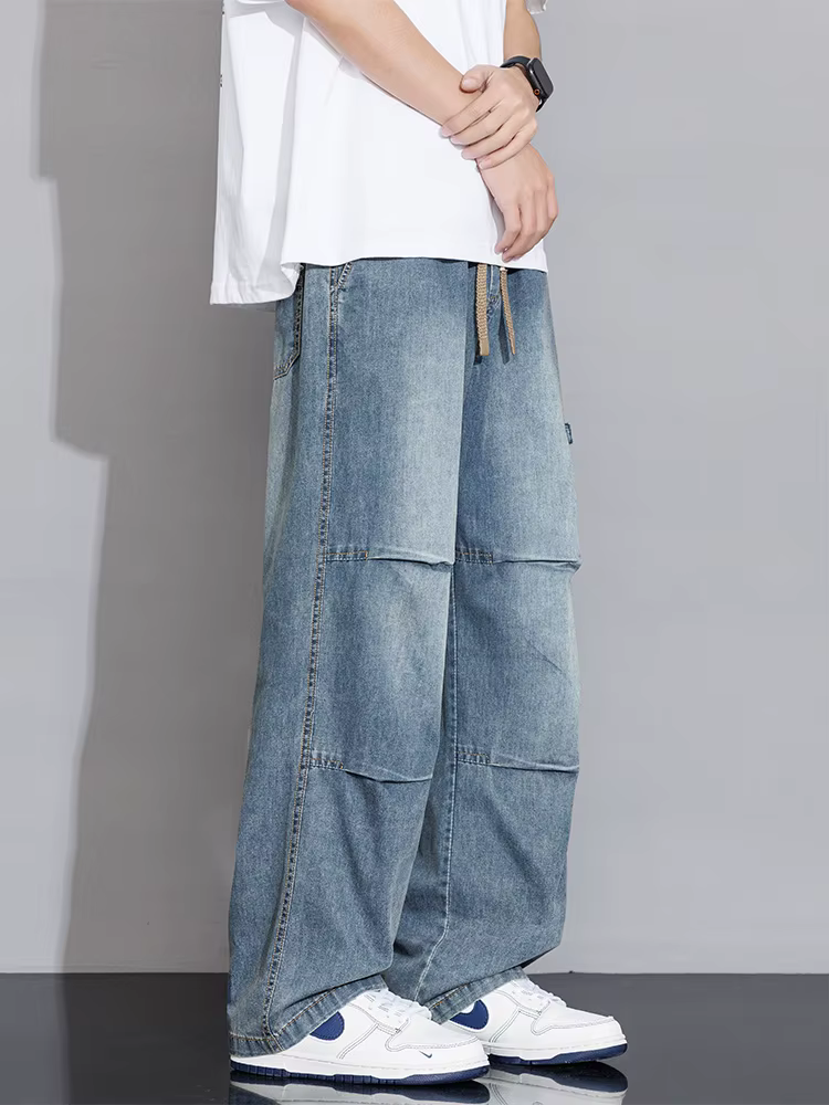 Jean cargo pour homme 2026 Nouvelle collection Printemps-Été, coupe large, en denim, style droit et