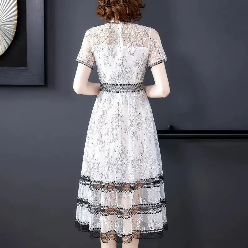 Nouvelle Robe d'été 2026 de Luxe Française Style Vintage Célébrité, en Dentelle et Broderie Chinoise
