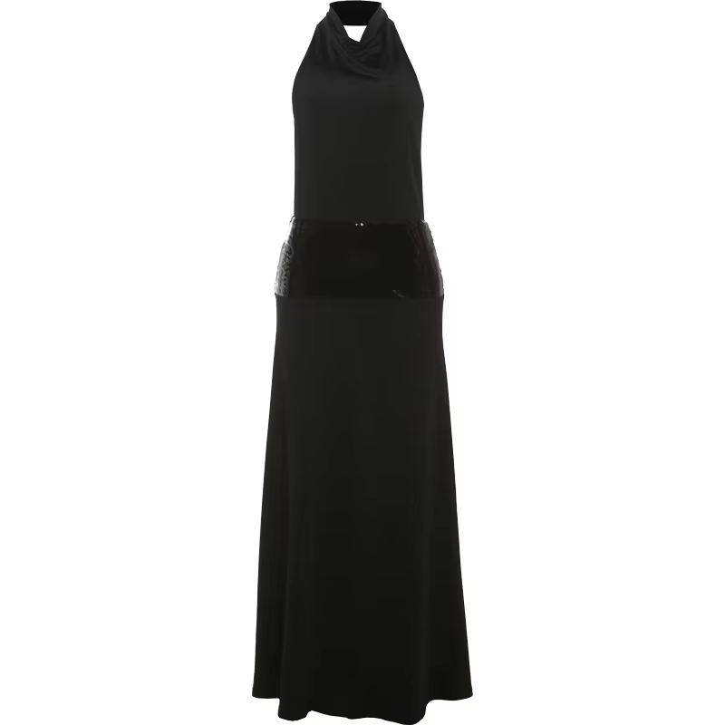 Sisterlinda dos nu robes de mode élégant licou Patchwork drapé Maxi moulante femme solide Simple soi