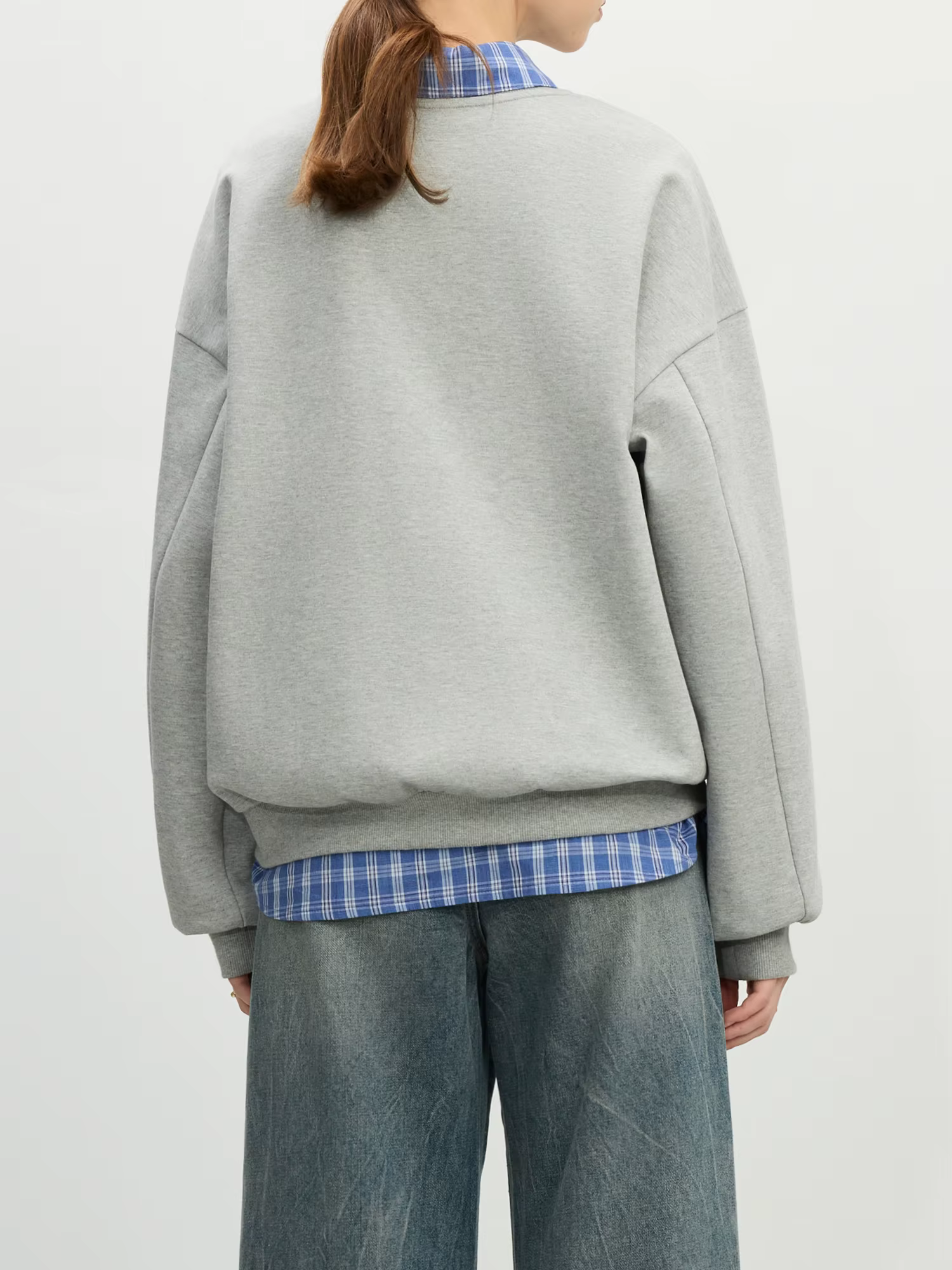 FSLE-Sweat-shirt à col rond sans capuche pour femme, haut décontracté tout match, tenues chics, gris