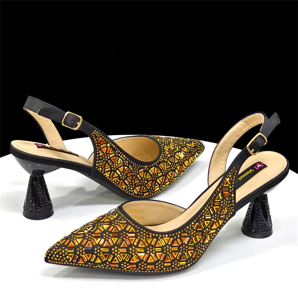 Ensemble élégant de chaussures et de sacs à talons hauts pour femmes italiennes à bout pointu noir e